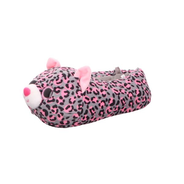 Home Comfort Damen-Fun-Hausschuh Leopard Grau-Pink 