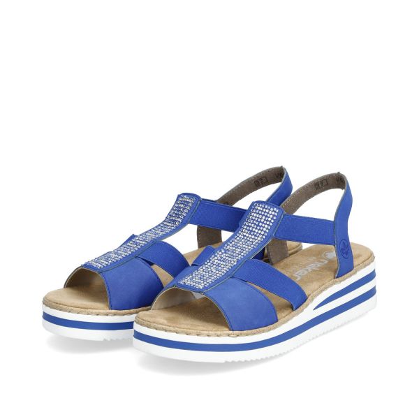 Rieker Damen-Sandalette mit Keilabsatz Saphir-Blau-Weiß