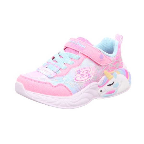 Skechers Mädchen-Sneaker-Slipper-Klettschuh S-Lights Pink-Sparkle-Weiß-Mehrfarbig