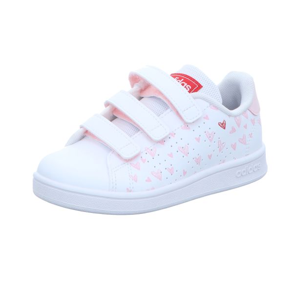 adidas Kinder-Mädchen-Sneaker-Slipper-Klettschuh ADVANTAGE CF C Herzen-Muster Weiß-Rosa-Rot