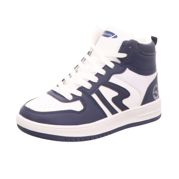 Sneakers Damen-High-Top-Sneaker-Schnürstiefelette Blau-Weiß